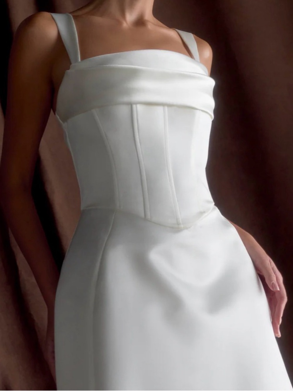 White Structured Mini Dress with Corset Bodice
